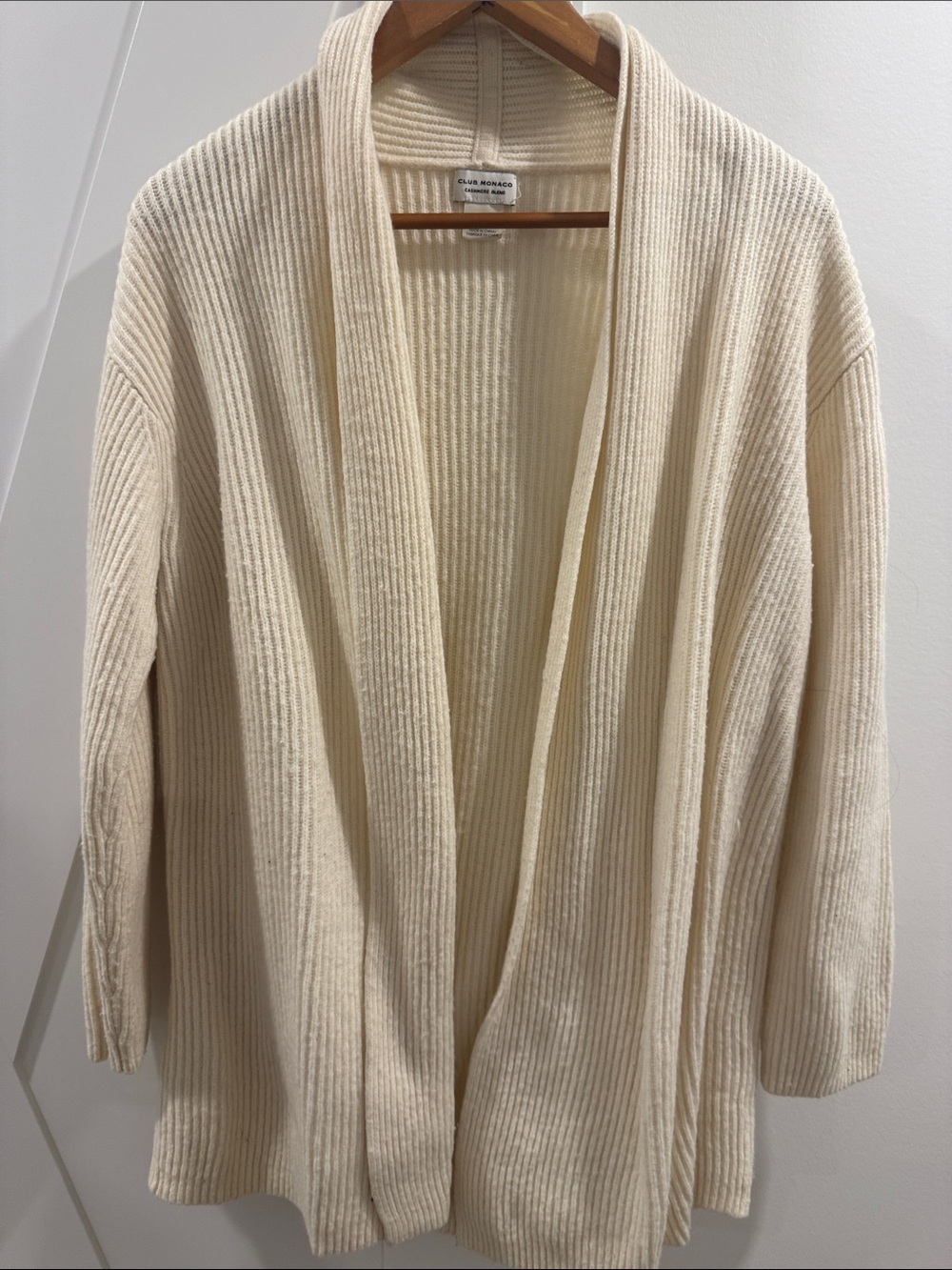 Club Monaco Ivory Ribbed Open-Front Cardigan